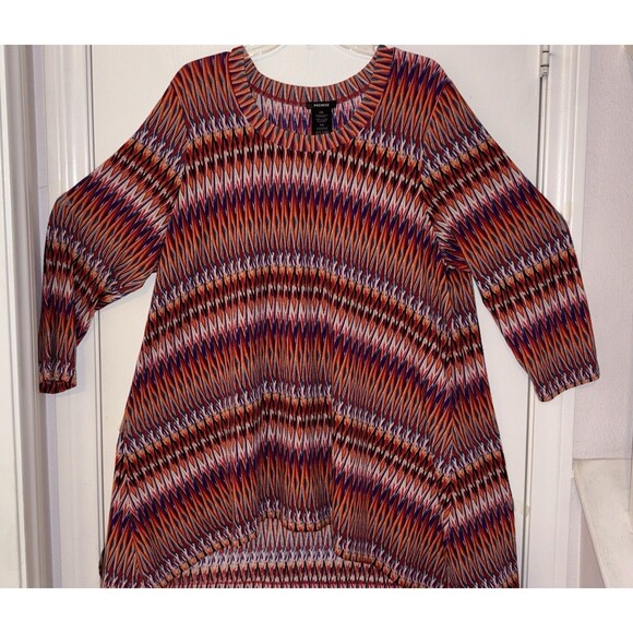 Women's Premise  2XL Top Multi Color Orange Geo Pattern 3/4 Sleeve Point Hem - Picture 3 of 13